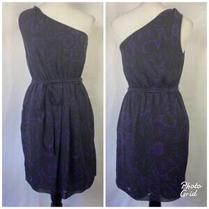 Express Women's Black & Purple Off Shoulder Knee Length Date Night Dress Small